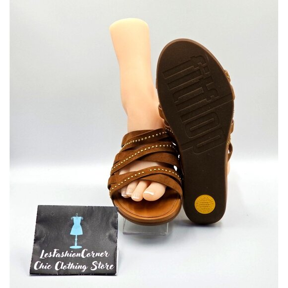 FitFlop Women's Brown Leather Lumy Strappy Studded Slide On Sandals Size 10 2428 - Picture 3 of 16